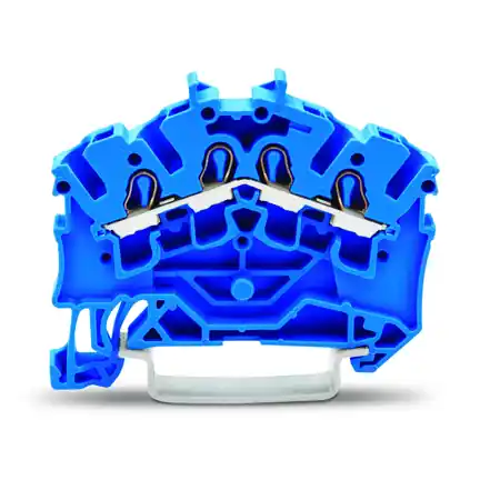 4-conductor through terminal block; 2.5 mm²; suitable for Ex e II applications; side and center marking; for DIN-rail 35 x 15 and 35 x 7.5; Push-in CAGE CLAMP®; 2,50 mm²; blue Wago Discount
