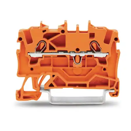 2-conductor through terminal block; 1.5 mm²; suitable for Ex e II applications; side and center marking; for DIN-rail 35 x 15 and 35 x 7.5; Push-in CAGE CLAMP®; 1,50 mm²; orange Wago Lichidare de stoc