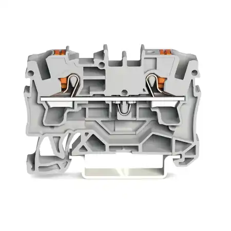 2-conductor through terminal block; with push-button; 4 mm²; with test port; side and center marking; for DIN-rail 35 x 15 and 35 x 7.5; Push-in CAGE CLAMP®; 4,00 mm²; gray Wago Bestseller