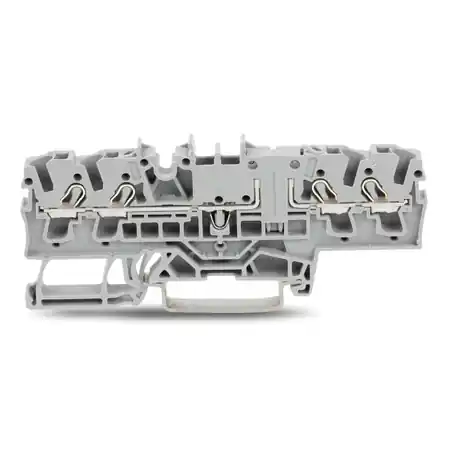 4-conductor through terminal block; 2.5 mm²; with test option; same profile as 4-conductor disconnect terminal block; side and center marking; for DIN-rail 35 x 15 and 35 x 7.5; Push-in CAGE CLAMP®; 2,50 mm²; gray Wago Mai ieftin