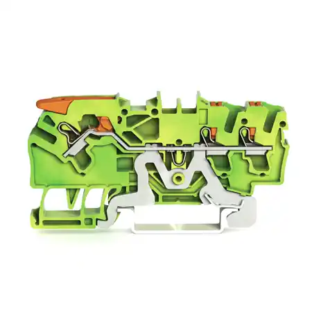 3-conductor ground terminal block; 2.5 mm²; with test port; side and center marking; for DIN-rail 35 x 15 and 35 x 7.5; Push-in CAGE CLAMP®; 2,50 mm²; green-yellow Wago Noutate
