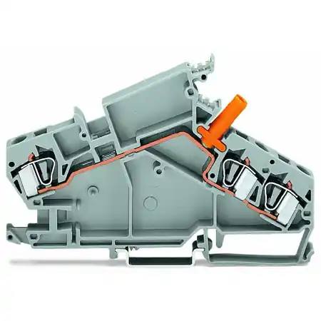 3-conductor through terminal block; 6 mm²; with touch-proof test socket; e.g., voltage transformer circuits; center marking; for DIN-rail 35 x 15 and 35 x 7.5; CAGE CLAMP®; 6,00 mm²; gray Wago Cel mai vândut