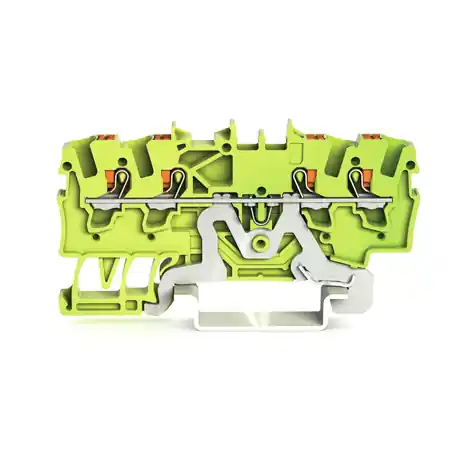 4-conductor ground terminal block; 1.5 mm²; with test port; side and center marking; for DIN-rail 35 x 15 and 35 x 7.5; Push-in CAGE CLAMP®; 1,50 mm²; green-yellow Wago Bestseller