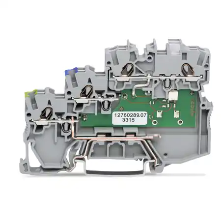 3-conductor actuator supply terminal block; LED (yellow); for PNP-(high-side) switching actuators; with ground contact; 1 mm²; Push-in CAGE CLAMP®; 1,00 mm²; gray Wago Cel mai bun preț