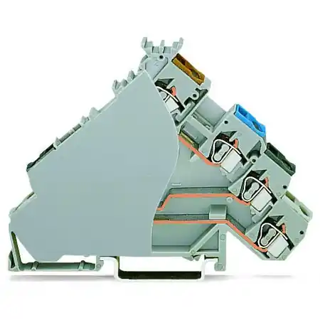 Vezi acum 4-conductor sensor terminal block; for PNP (positive) switching sensors; for fuse plugs; with gray end plate; with colored conductor entries; 2.5 mm²; CAGE CLAMP®; 2,50 mm²; gray Wago