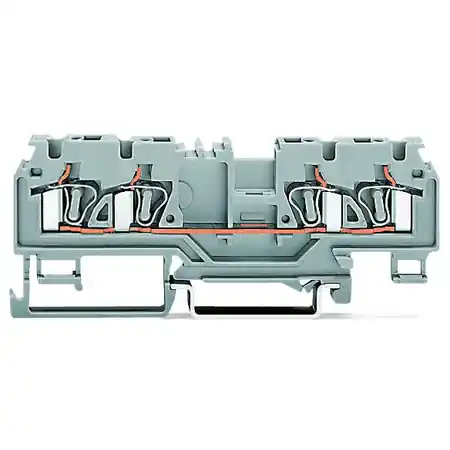 4-conductor through terminal block; 4 mm²; with test port; without shield contact; center marking; for DIN-rail 35 x 15 and 35 x 7.5; CAGE CLAMP®; 4,00 mm²; gray Wago Retur ușor