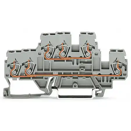 3-conductor, double-deck terminal block; Through/through terminal block; N/L; Blue conductor entry lower deck; for DIN-rail 35 x 15 and 35 x 7.5; 2.5 mm²; CAGE CLAMP®; 2,50 mm²; gray Wago Cumpărături sigure
