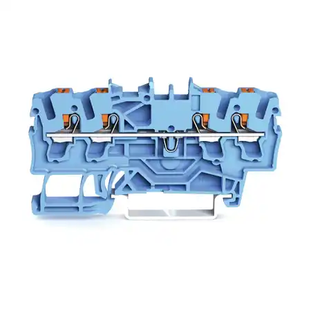 4-conductor through terminal block; with push-button; 2.5 mm²; with test port; suitable for Ex i applications; side and center marking; for DIN-rail 35 x 15 and 35 x 7.5; Push-in CAGE CLAMP®; 2,50 mm²; blue Wago Comandă acum