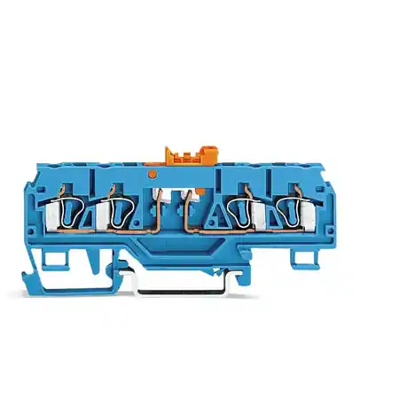4-conductor disconnect/test terminal block; with pivoting knife disconnect; with test port; for 2 mm and 3 mm Ø test plugs; suitable for Ex i applications; for DIN-rail 35 x 15 and 35 x 7.5; 2.5 mm²; CAGE CLAMP®; 2,50 mm²; blue Wago Preț redus