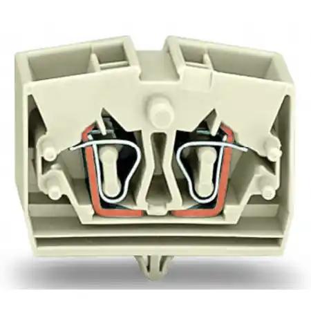 4-conductor terminal block; suitable for Ex e II applications; without push-buttons; with snap-in mounting foot; for plate thickness 0.6 - 1.2 mm; Fixing hole 3.5 mm Ø; 2.5 mm²; CAGE CLAMP®; 2,50 mm²; light gray Wago Bestseller
