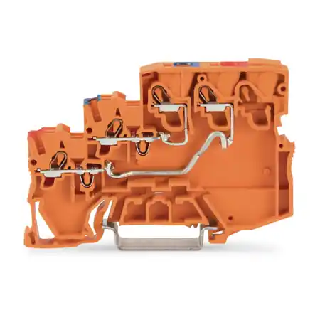 3-conductor sensor supply terminal block; for PNP (positive) switching sensors; Power supply from control panel side; with colored conductor entries; 2.5 mm²; Push-in CAGE CLAMP®; 2,50 mm²; orange Wago Popular
