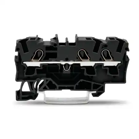 3-conductor through terminal block; 4 mm²; suitable for Ex e II applications; side and center marking; for DIN-rail 35 x 15 and 35 x 7.5; Push-in CAGE CLAMP®; 4,00 mm²; black Wago Premium