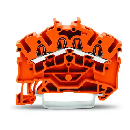 4-conductor through terminal block; 2.5 mm²; suitable for Ex e II applications; side and center marking; for DIN-rail 35 x 15 and 35 x 7.5; Push-in CAGE CLAMP®; 2,50 mm²; orange Wago Reducere de preț