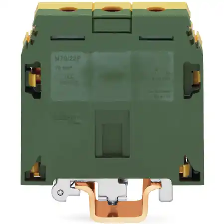 3-conductor ground terminal block; 70 mm²; with contact to DIN rail; for DIN-rail 35 x 15 and 35 x 7.5; 2.3 mm thick; copper; SCREW CLAMP CONNECTION; 70,00 mm²; green-yellow Wago Bestseller