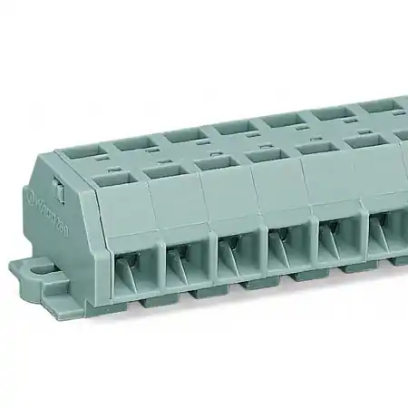 Vezi acum 4-conductor terminal strip; 3-pole; without push-buttons; with fixing flanges; for screw or similar mounting types; Fixing hole 3.2 mm Ø; 1.5 mm²; CAGE CLAMP®; 1,50 mm²; gray Wago