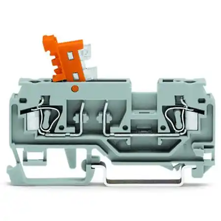 2-conductor disconnect/test terminal block; with pivoting knife disconnect; with test port; orange disconnect link; for DIN-rail 35 x 15 and 35 x 7.5; 2.5 mm²; CAGE CLAMP®; 2,50 mm²; orange Wago Noutate