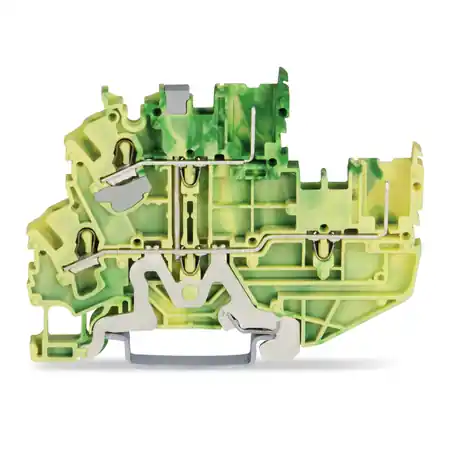 2-conductor/2-pin, double-deck carrier terminal block; 2-conductor/2-pin ground terminal block; PE; internal commoning; suitable for Ex nA applications; for DIN-rail 35 x 15 and 35 x 7.5; 2.5 mm²; Push-in CAGE CLAMP®; 2,50 mm²; green-yellow Wago Comandă acum