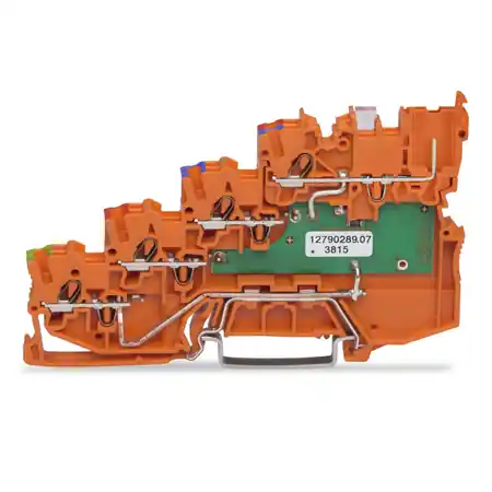 4-conductor sensor supply terminal block; LED (green); with ground contact; with pluggable signal level; 1 mm²; Push-in CAGE CLAMP®; 1,00 mm²; orange Wago Cumpără online