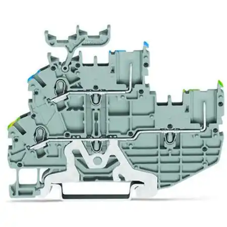 Vezi acum 1-conductor/1-pin double deck receptacle terminal block; Ground conductor/through terminal block; PE/N; without marker carrier; for DIN-rail 35 x 15 and 35 x 7.5; Push-in CAGE CLAMP®; 1,00 mm²; gray Wago