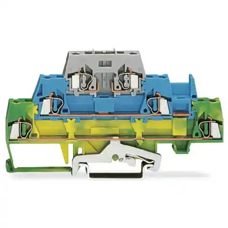 Triple-deck terminal block; for DIN-rail 35 x 15 and 35 x 7.5; 2.5 mm²; CAGE CLAMP®; 2,50 mm²; green-yellow/blue/gray Wago Plată sigură