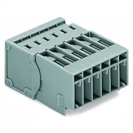 1-conductor male connector; Snap-in mounting feet; 4 mm²; Pin spacing 5 mm; 15-pole; 4,00 mm²; gray Wago Discount