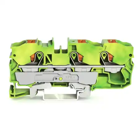 3-conductor ground terminal block; 10 mm²; with test port; side and center marking; for DIN-rail 35 x 15 and 35 x 7.5; Push-in CAGE CLAMP®; 10,00 mm²; green-yellow Wago Livrare gratuită