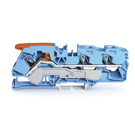 3-conductor through terminal block; with lever and Push-in CAGE CLAMP®; 16 mm²; with test port; suitable for Ex i applications; side and center marking; for DIN-rail 35 x 15 and 35 x 7.5; Push-in CAGE CLAMP®; 16,00 mm²; blue Wago Cumpărături sigure
