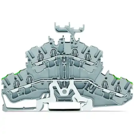 4-conductor double deck terminal block; Ground conductor/through terminal block; PE/L; with marker carrier; Blue conductor entry upper deck; for DIN-rail 35 x 15 and 35 x 7.5; 2.5 mm²; Push-in CAGE CLAMP®; 2,50 mm²; gray Wago Premium