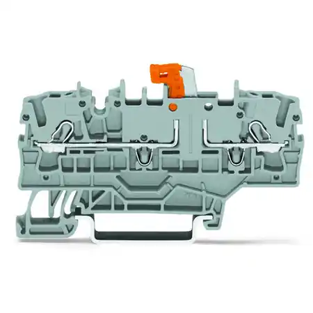 2-conductor disconnect/test terminal block; with additional jumper position; orange disconnect link; for DIN-rail 35 x 15 and 35 x 7.5; 2.5 mm²; Push-in CAGE CLAMP®; 2,50 mm²; orange Wago Nu rata