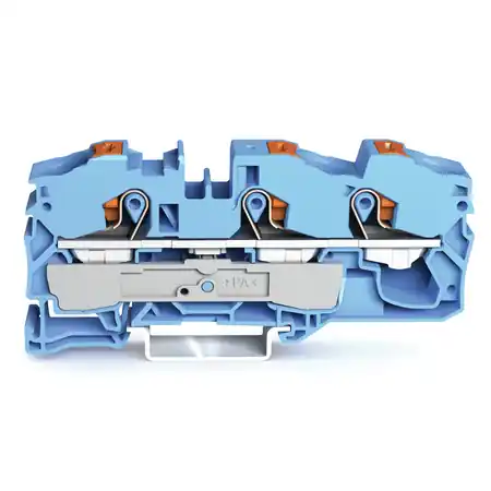 3-conductor through terminal block; with push-button; 16 mm²; with test port; suitable for Ex i applications; side and center marking; for DIN-rail 35 x 15 and 35 x 7.5; Push-in CAGE CLAMP®; 16,00 mm²; blue Wago Calitate înaltă
