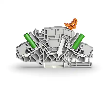 2-conductor disconnect/test terminal block; e.g., current transformer circuits; with receptacle for adjacent jumper with switch lever; for 4 mm Ø test plugs; for DIN-rail 35 x 15 and 35 x 7.5; 6 mm²; Push-in CAGE CLAMP®; 6,00 mm²; gray Wago Reducere specială