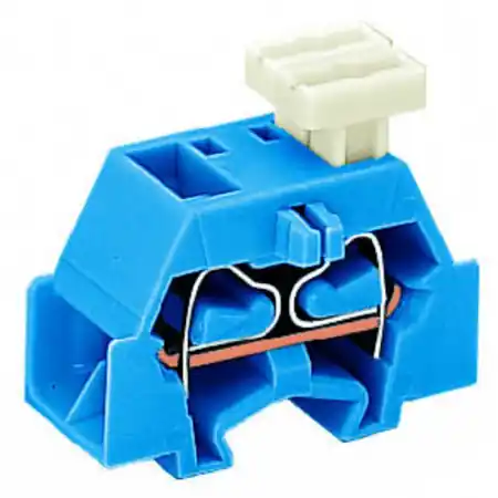 4-conductor terminal block; suitable for Ex i applications; on one side with push-button; with fixing flange; for screw or similar mounting types; Fixing hole 3.2 mm Ø; 2.5 mm²; CAGE CLAMP®; 2,50 mm²; blue Wago Reducere de preț