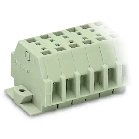2-conductor terminal strip; suitable for Ex e II applications; 2-pole; without push-buttons; with snap-in mounting feet; for plate thickness 0.6 - 1.2 mm; Fixing hole 3.5 mm Ø; 4 mm²; CAGE CLAMP®; 4,00 mm²; light gray Wago Popular