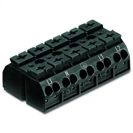 4-conductor chassis-mount terminal strip; 5-pole; L3-N-PE-L1-L2; with ground contact; 4 mm²; 4,00 mm²; black Wago Ofertă exclusivă