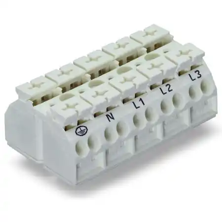 Ultima șansă 4-conductor chassis-mount terminal strip; 5-pole; PE-N-L1-L2-L3; with ground contact; 4 mm²; 4,00 mm²; white Wago