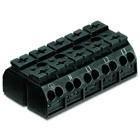 4-conductor chassis-mount terminal strip; 5-pole; PE-N-L1-L2-L3; with ground contact; for 3 mm ø screw and nut; 4 mm²; 4,00 mm²; black Wago Reducere specială