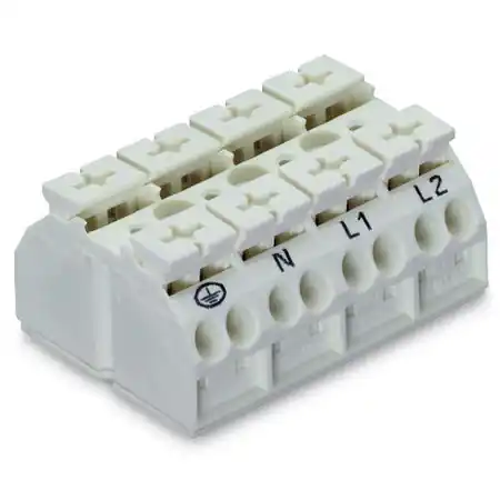 4-conductor chassis-mount terminal strip; 4-pole; PE-N-L1-L2; without ground contact; 4 mm²; 4,00 mm²; white Wago Premium