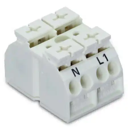 4-conductor chassis-mount terminal strip; 2-pole; N-L1; without ground contact; for 3 mm ø screw and nut; with 2x pin; 4 mm²; 4,00 mm²; white Wago Cumpără acum
