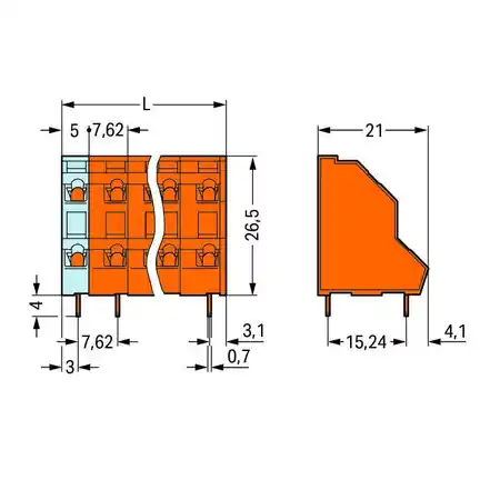 Ultima șansă Double-deck PCB terminal block; 2.5 mm²; Pin spacing 7.62 mm; 2 x 16-pole; CAGE CLAMP®; 2,50 mm²; orange Wago