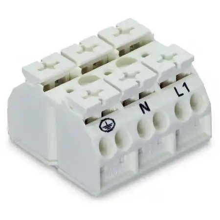 Vezi acum 4-conductor chassis-mount terminal strip; suitable for Ex e II applications; 3-pole; PE-N-L1; without ground contact; for 3 mm ø screw and nut; 4 mm²; 4,00 mm²; white Wago