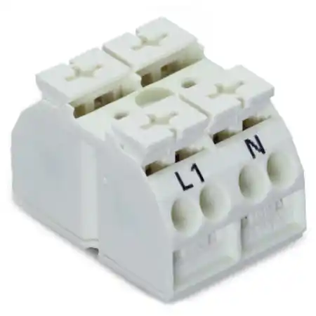 4-conductor chassis-mount terminal strip; suitable for Ex e II applications; 2-pole; L1-N; without ground contact; for 3 mm ø screw and nut; with 2x pin; 4 mm²; 4,00 mm²; white Wago Cumpărături sigure