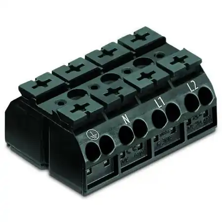 4-conductor chassis-mount terminal strip; suitable for Ex e II applications; 4-pole; PE-N-L1-L2; without ground contact; 1 snap-in foot per pole; 4 mm²; 4,00 mm²; black Wago Promoție