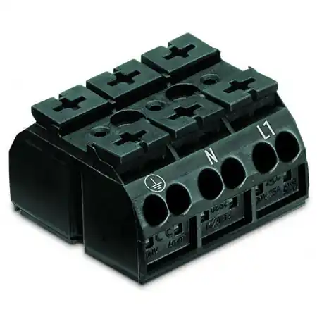 4-conductor chassis-mount terminal strip; suitable for Ex e II applications; 3-pole; PE-N-L1; without ground contact; 1 snap-in foot per pole; 4 mm²; 4,00 mm²; black Wago Ofertă exclusivă