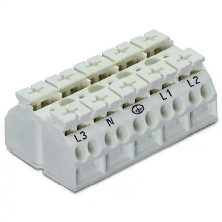 4-conductor chassis-mount terminal strip; 5-pole; L3-N-PE-L1-L2; without ground contact; 4 mm²; 4,00 mm²; white Wago Promoție