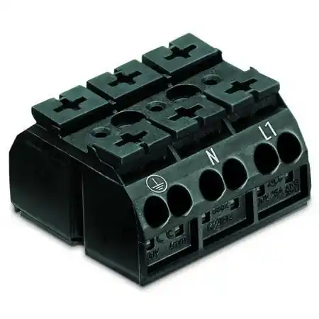 4-conductor chassis-mount terminal strip; 3-pole; PE-N-L1; without ground contact; for 3 mm ø screw and nut; 4 mm²; 4,00 mm²; black Wago Ofertă