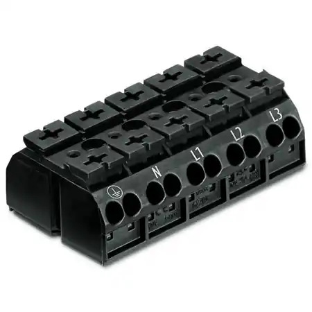 4-conductor chassis-mount terminal strip; suitable for Ex e II applications; 5-pole; PE-N-L1-L2-L3; without ground contact; for 3 mm ø screw and nut; 4 mm²; 4,00 mm²; black Wago Chilipir