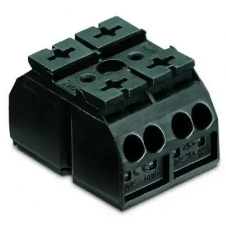 4-conductor chassis-mount terminal strip; 2-pole; without ground contact; for 3 mm ø screw and nut; with 2x pin; 4 mm²; 4,00 mm²; black Wago Ieftin
