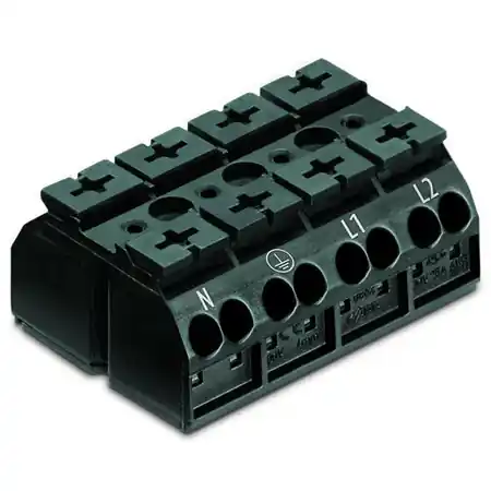 4-conductor chassis-mount terminal strip; 4-pole; N-PE-L1-L2; without ground contact; for 3 mm ø screw and nut; 4 mm²; 4,00 mm²; black Wago Preț promoțional