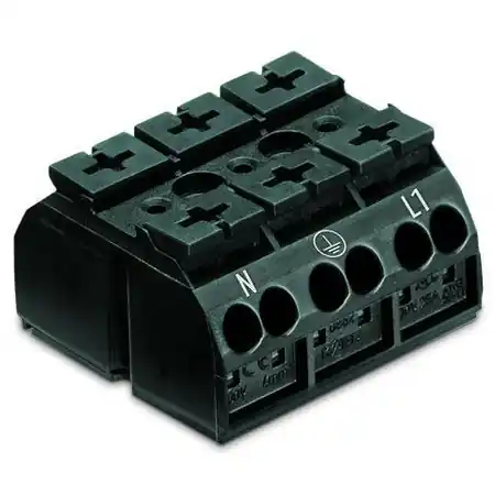 4-conductor chassis-mount terminal strip; 3-pole; N-PE-L1; with ground contact; 4 mm²; 4,00 mm²; black Wago Lichidare de stoc