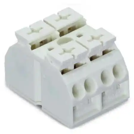4-conductor chassis-mount terminal strip; 2-pole; without ground contact; for 3 mm ø screw and nut; with 2x pin; 4 mm²; 4,00 mm²; white Wago Reducere de preț